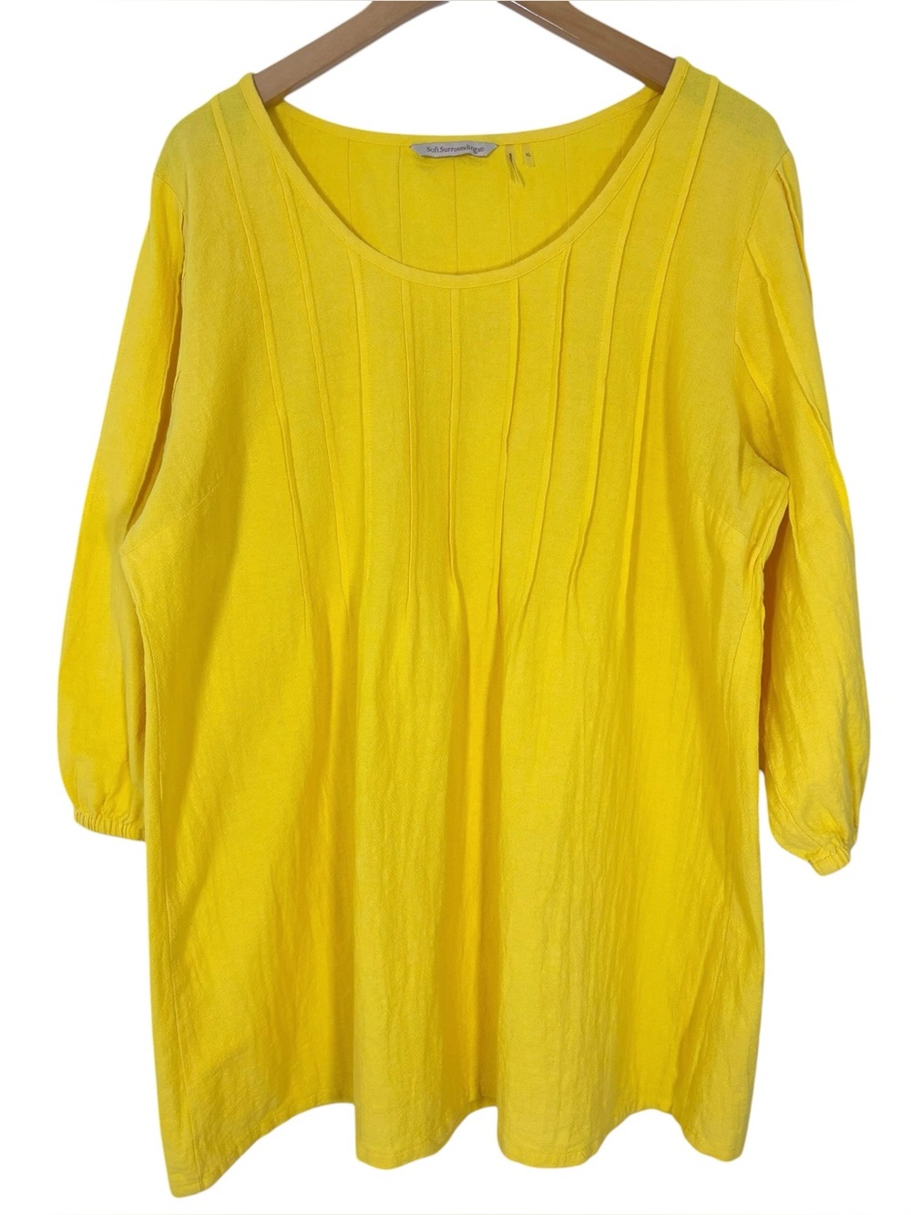 Soft Surroundings Yellow Cotton Pintuck Tunic Top XL Boho Coastal
